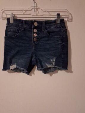 Justice Dark Wash High-Rise Button-Front Denim Shorts